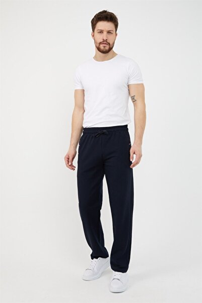 COMEOR Ανδρικό κέντημα με τσέπη με φερμουάρ Navy Blue Λεπτομερές ίσιο πόδι, χαλαρή εφαρμογή Premium υφασμάτινο παντελόνι