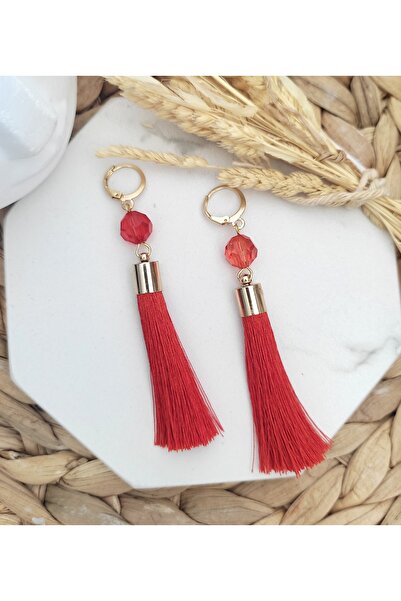 HALHALMILL Kristal Kesim Boncuklu Püskül Sallantılı Küpe