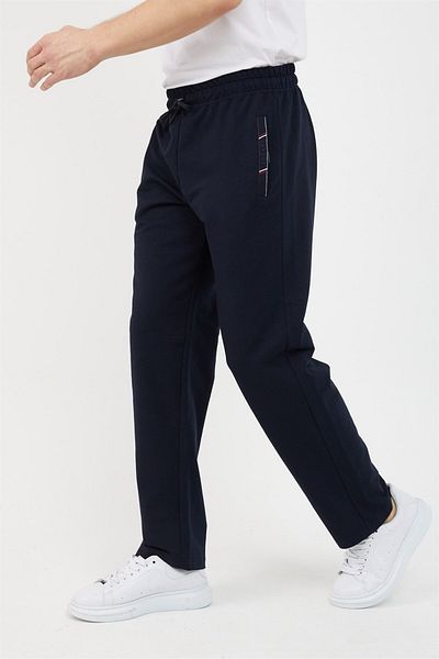 COMEOR Ανδρικό κέντημα με τσέπη με φερμουάρ Navy Blue Λεπτομερές ίσιο πόδι, χαλαρή εφαρμογή Premium υφασμάτινο παντελόνι