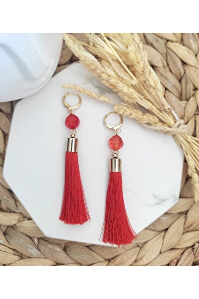 HALHALMILL Kristal Kesim Boncuklu Püskül Sallantılı Küpe