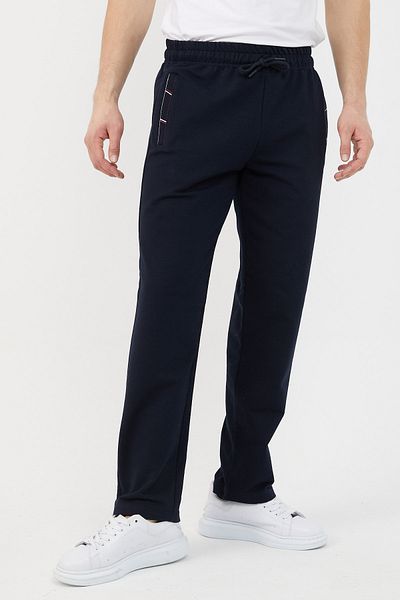 COMEOR Ανδρικό κέντημα με τσέπη με φερμουάρ Navy Blue Λεπτομερές ίσιο πόδι, χαλαρή εφαρμογή Premium υφασμάτινο παντελόνι