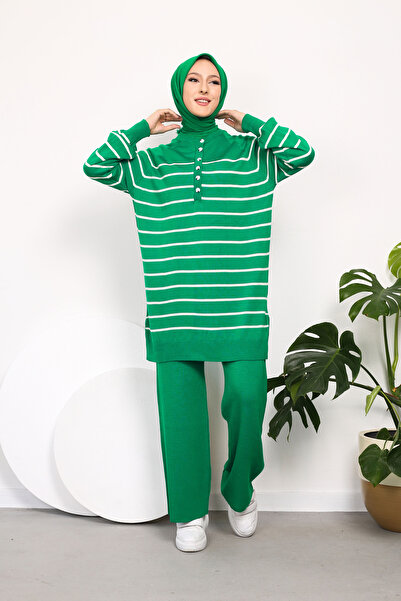 Kirazgym Σετ πλεκτό με ριγέ πολλά κουμπιά