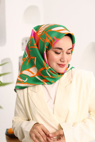 Silk Home Twill Μεταξωτό Κασκόλ Πράσινο, Πορτοκαλί, Ροζ, Λευκό 11407-18