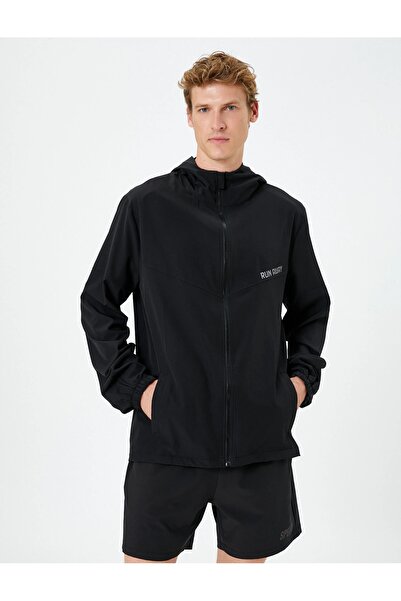 Koton Sportjacke mit Kapuze, Reißverschluss, Slogan-Aufdruck, Tasche, Detailliert