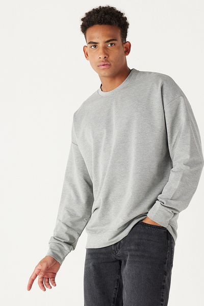 AC&Co / Altınyıldız Classics Ανδρικό φούτερ σε γκρι Melange Oversize Loose Cut Crew λαιμόκοψη βαμβακερό