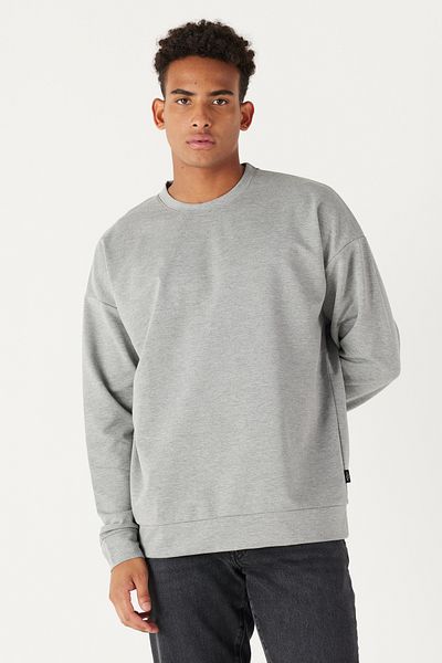 AC&Co / Altınyıldız Classics Ανδρικό φούτερ σε γκρι Melange Oversize Loose Cut Crew λαιμόκοψη βαμβακερό