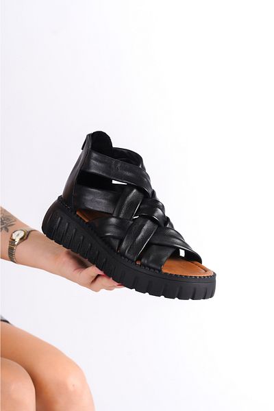 Deripabuc Genuine Leather Women's Black Leather Sandals DP-3002