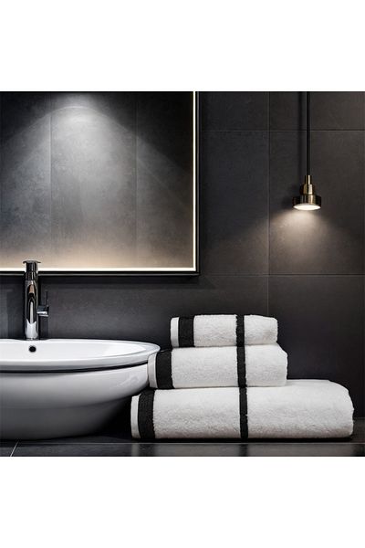 Class Combed Cotton Bath Towel Set 3 Pieces Set 30x50 50x90 90x150 White / Black