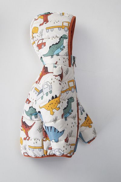 PODİUM GİYİM New Cute Dinosaur Patterned Fleece Hooded Winter Coat