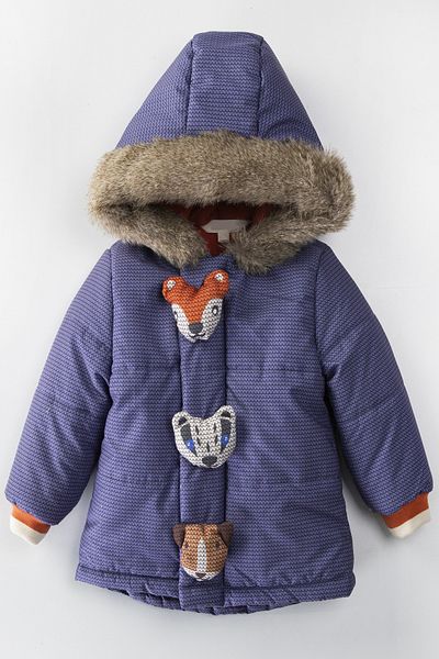PODİUM GİYİM Trendy Cute Toy Button Figured Zippered Gilded Fleece Hooded Winter Coat