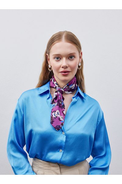 THE MOON Peony Patterned Magenta Vegan Silk Scarf