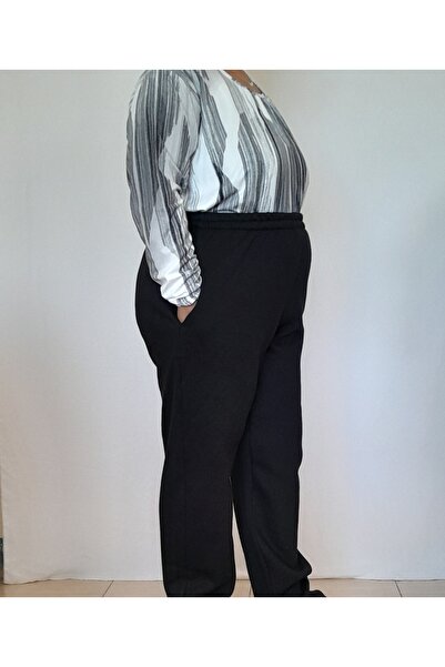 Mertcan Butik Μαύρος ανεπισημαντικός εποχιακός αθλητικός παντελόνι με δύο κλωστές