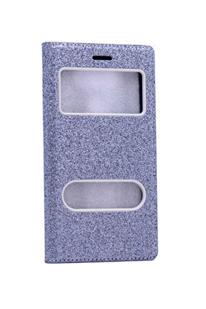 Fibaks Samsung Galaxy Note 4 Kılıf Kapaklı Simli Parlak Lüks Koruyucu 360 Kapak