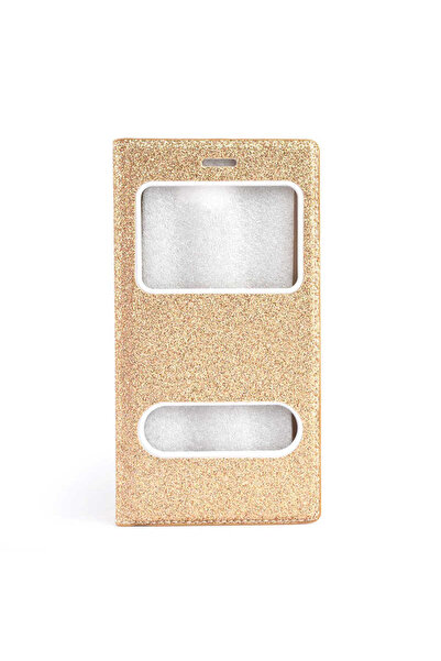 Fibaks Samsung Galaxy C5 Kılıf Kapaklı Simli Parlak Lüks Koruyucu 360 Kapak