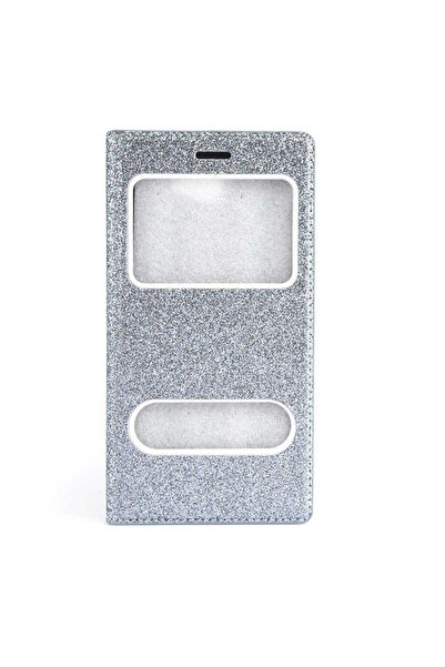 Fibaks Samsung Galaxy C5 Kılıf Kapaklı Simli Parlak Lüks Koruyucu 360 Kapak