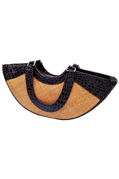 Dünyadan Hediyeler Straw Knitted Leather Decorated Hand Shoulder Bag No.6