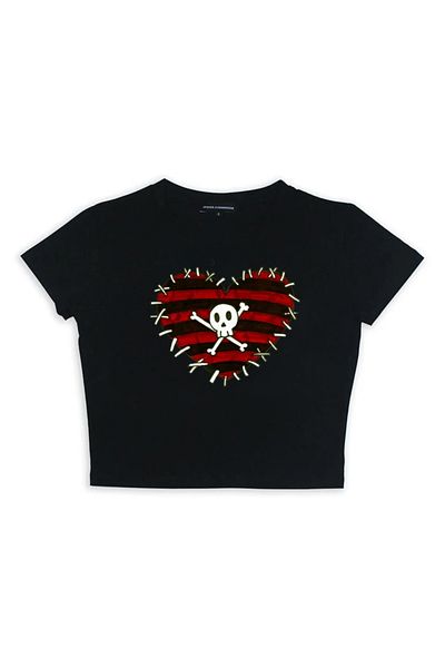 Touz Μαύρο Crop zolid wear - Κρανίο και Καρδιά εμπριμέ