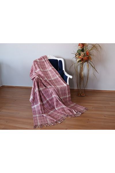 BARANO YUSSİ Cotton Blanket Single Pink Antique Plaid Super Soft Textured Room Blanket