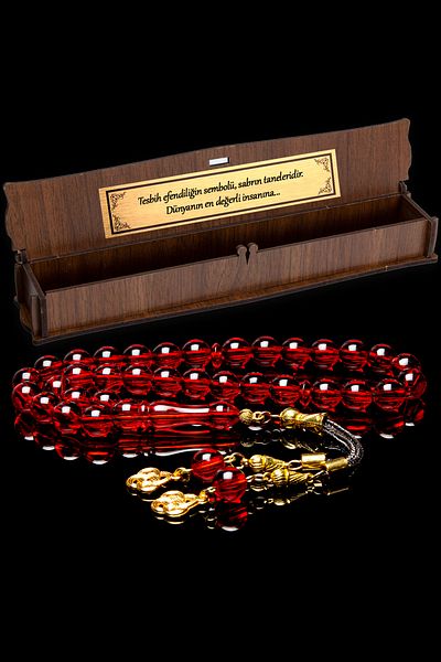 OTTOTESBİH Red Cut Powder Amber Prayer Beads - Gift