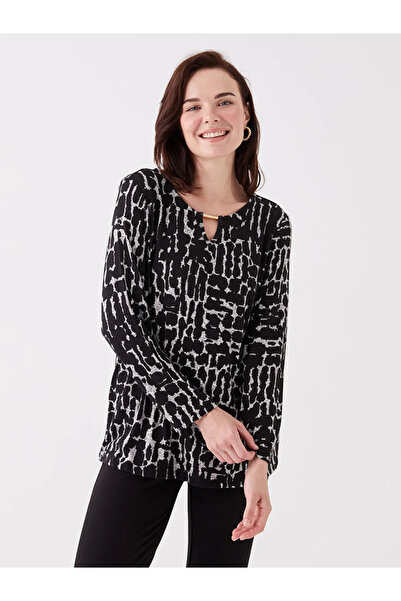 LC Waikiki LCW Grace Bisiklet Yaka Desenli Uzun Kollu Kadın Bluz
