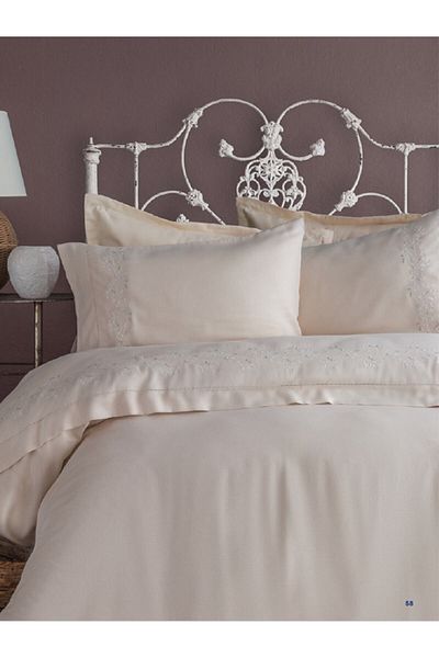 Apricitas HOME Σετ Παπλωματοθήκη Etta Beige Διπλό Κεντημένο Μπαμπού