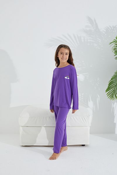 Siyah İnci Purple Cotton Lycra Knitted Pajama Set