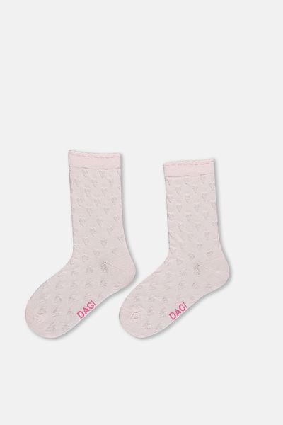 Dagi Zweiteilige Mädchensocken mit Herzmuster in Ecru-Pink