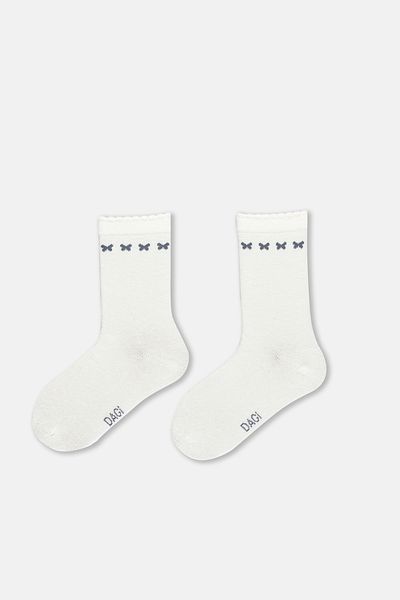 Dagi Ecrufarbene zweiteilige Mädchensocken mit Schmetterlingsdetails