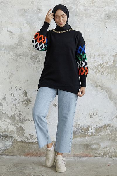 InStyle Pulover Tricotaj cu Motar mânecă Lusina - Negru