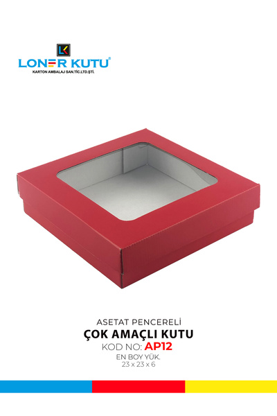 23x23x6 Pencere Kapaklı Hediyelik Kutu Kargo Kutusu Çok Amaçlı Kutu Kraft Kutu Eşya Kutusu (10 Adet)