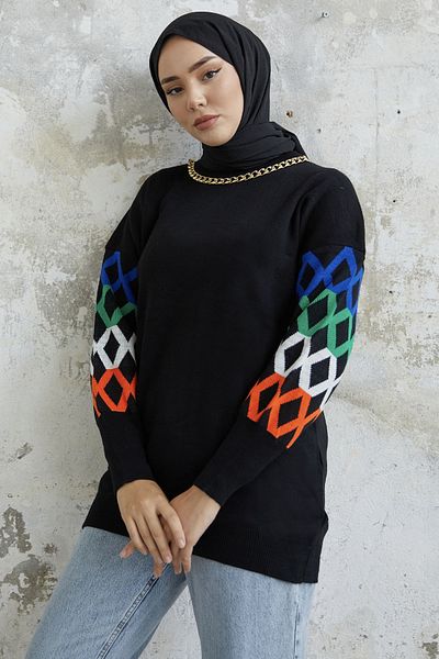 InStyle Pulover Tricotaj cu Motar mânecă Lusina - Negru