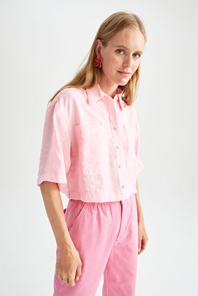 DeFacto Crop Tensel Kısa Kollu Gömlek