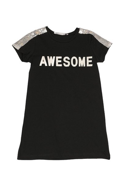 Nanica Kids Girl's 100% Cotton Cotton Lame Color Sequin Stylish Black Color K-awesome Dress