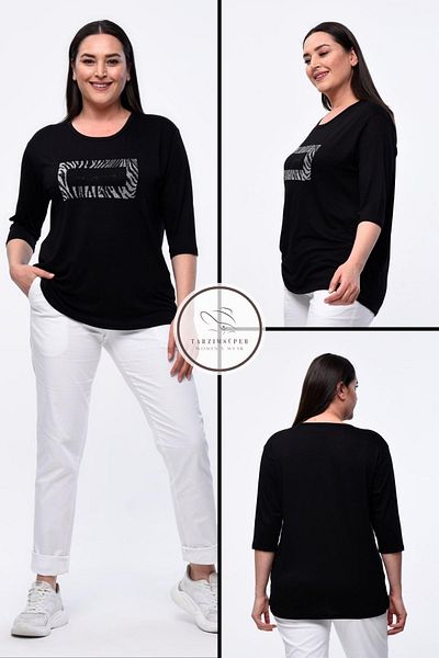 tarzımsüper Marime mare Noul sezon Model confortabil și confortabil Imprimat cu litere Broderie cu piatră Bluză cu jumătate de mânecă pentru mama 4 anotimpuri
