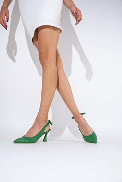 Modabuymus Green Back Bow Stiletto Heeled Shoes - Pony