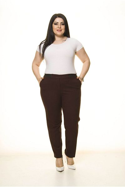 modayız Claret Red Plus Size Trousers with Pockets L1-1690
