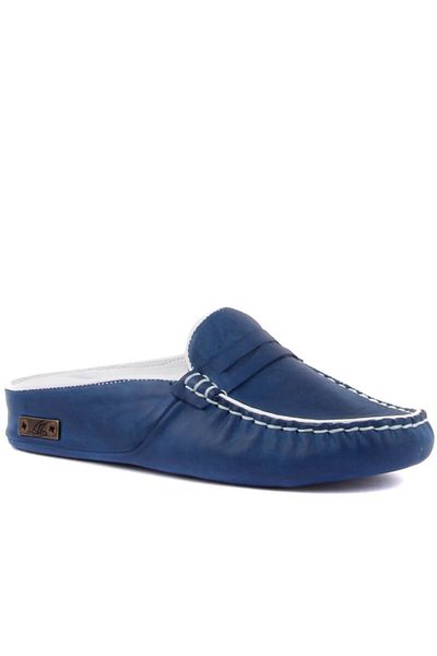 SailLakers - Navy Blue Leather Women's House Slippers