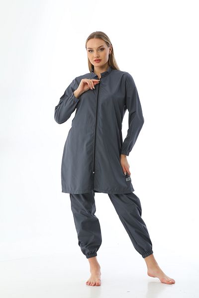 Elif Okur Full Covered Micro Hijab Swimsuit Gray 7007
