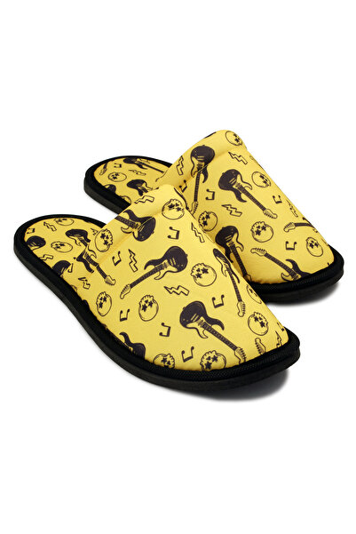 Chochili Ανδρικές παντόφλες σπιτιού με μαλακή σόλα με κίτρινο σχέδιο Rockstar