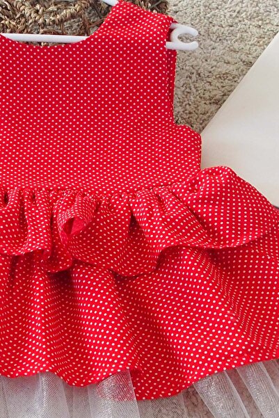 Shecco Babba Red Polka Dot Bow Girl's Tutu Dress Bandana Set 1-10 Years Old Birthday Dress