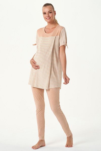 Feyza Women's Pregnant & Maternity Tights Striped Double Set & Pajama Set
