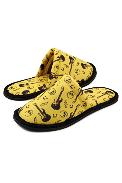 Chochili Ανδρικές παντόφλες σπιτιού με μαλακή σόλα με κίτρινο σχέδιο Rockstar