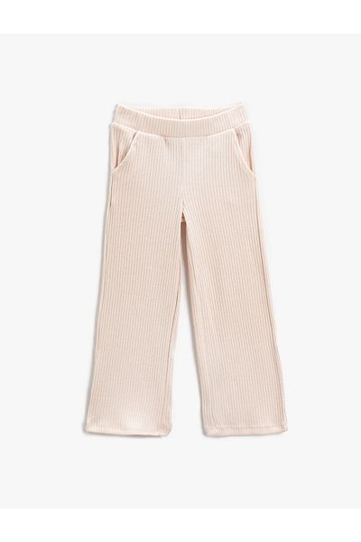Koton Wide Leg Trousers Soft Textured Ribbed Pockets Elastic Waist