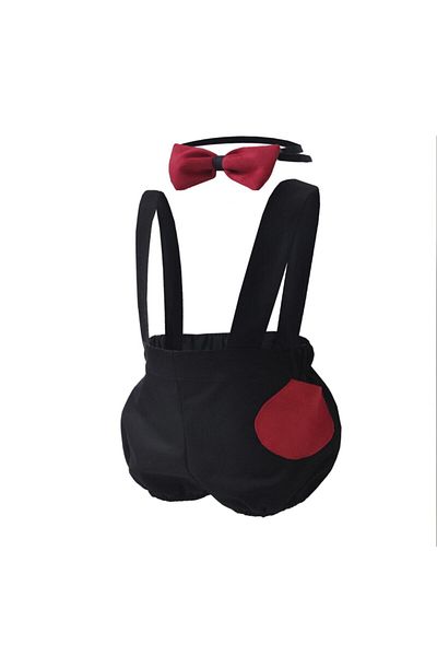 Shecco Babba Shorts Jumpsuit Bow Tie Black, Baby Boy Birthday Jumpsuit, Baby Jumpsuit Models