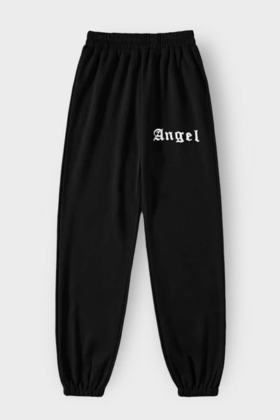 EFBUTİK بنطال رياضي مكتوب عليه Angel باللون الأسود
