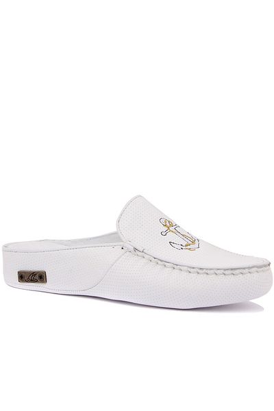 SailLakers - White Leather Marine Series Women's Slippers