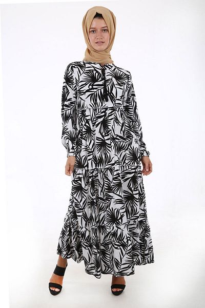 Bigdart 1627 Rochie Hijab cu șireturi cu guler - Albă