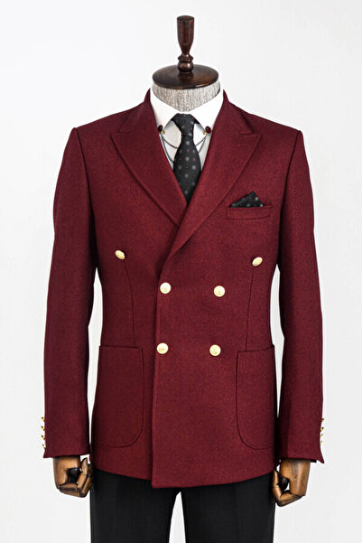 Wessi Kruvaze Slim Fit Bordo Erkek Ceket