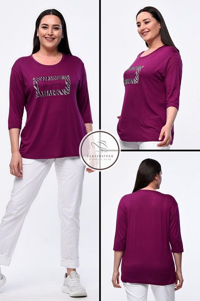 tarzımsüper Large Size New Season Casual Comfort Model Written Printed Stone Embroidery Half Sleeve Mother 4 Seasons Blouse