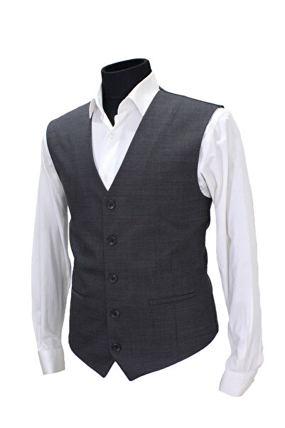 MENTOR REGALO Men's Vest V-Neck Black Patterned 50472